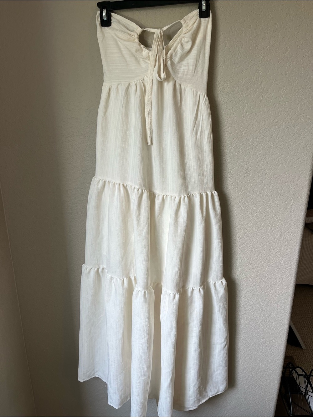 Off White Strapless Tie Back Tiered Maxi Dress Size M Boho Beach Cottagecore
